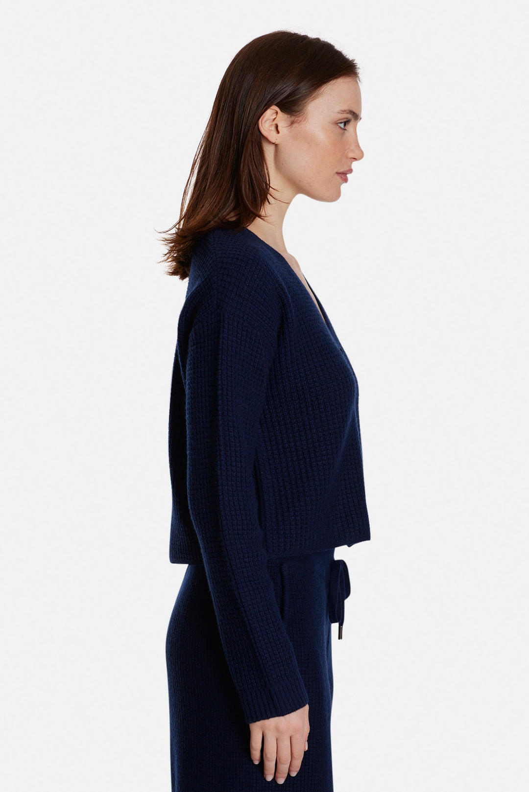 Caroline Cashmere Waffle Cardigan Navy