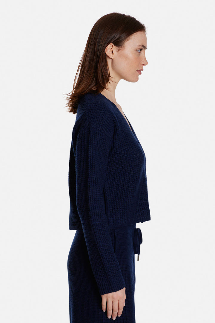 Caroline Cashmere Waffle Cardigan Navy