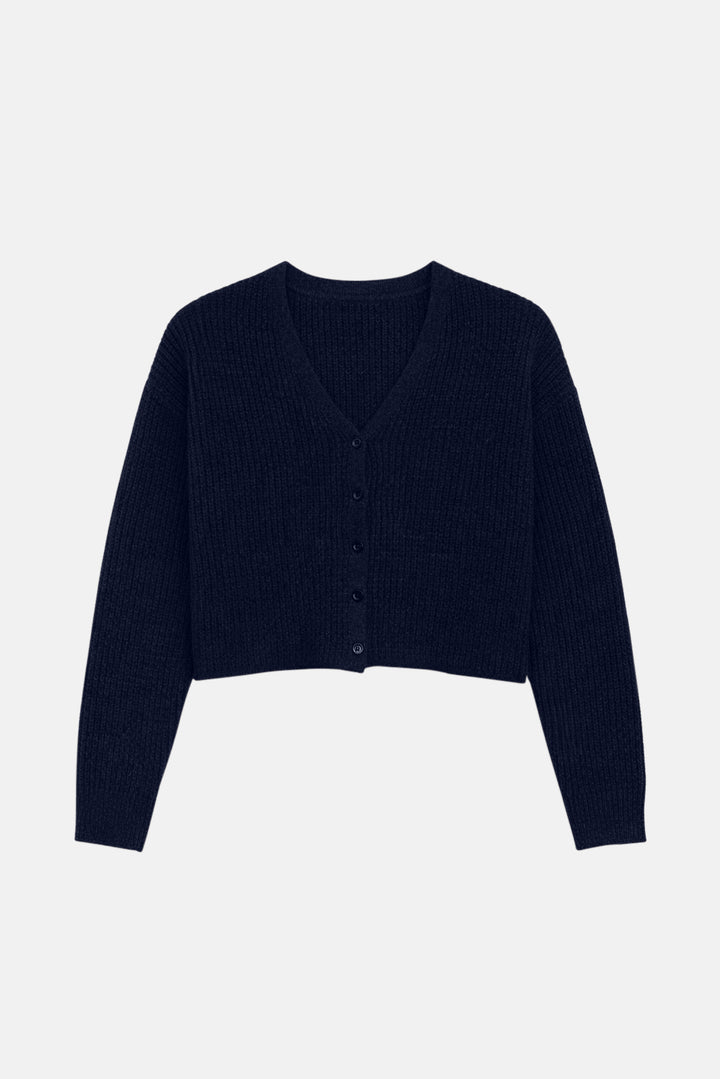 Caroline Cashmere Waffle Cardigan Navy