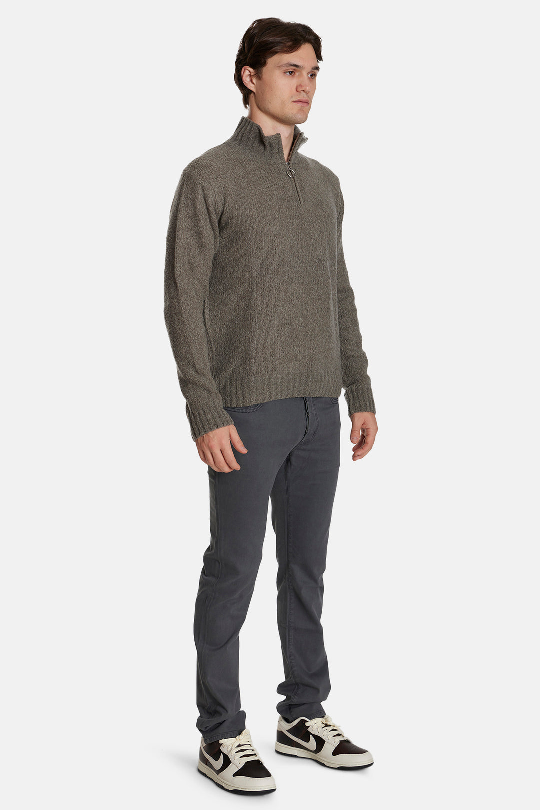 Grainy Zip Mock Taupe