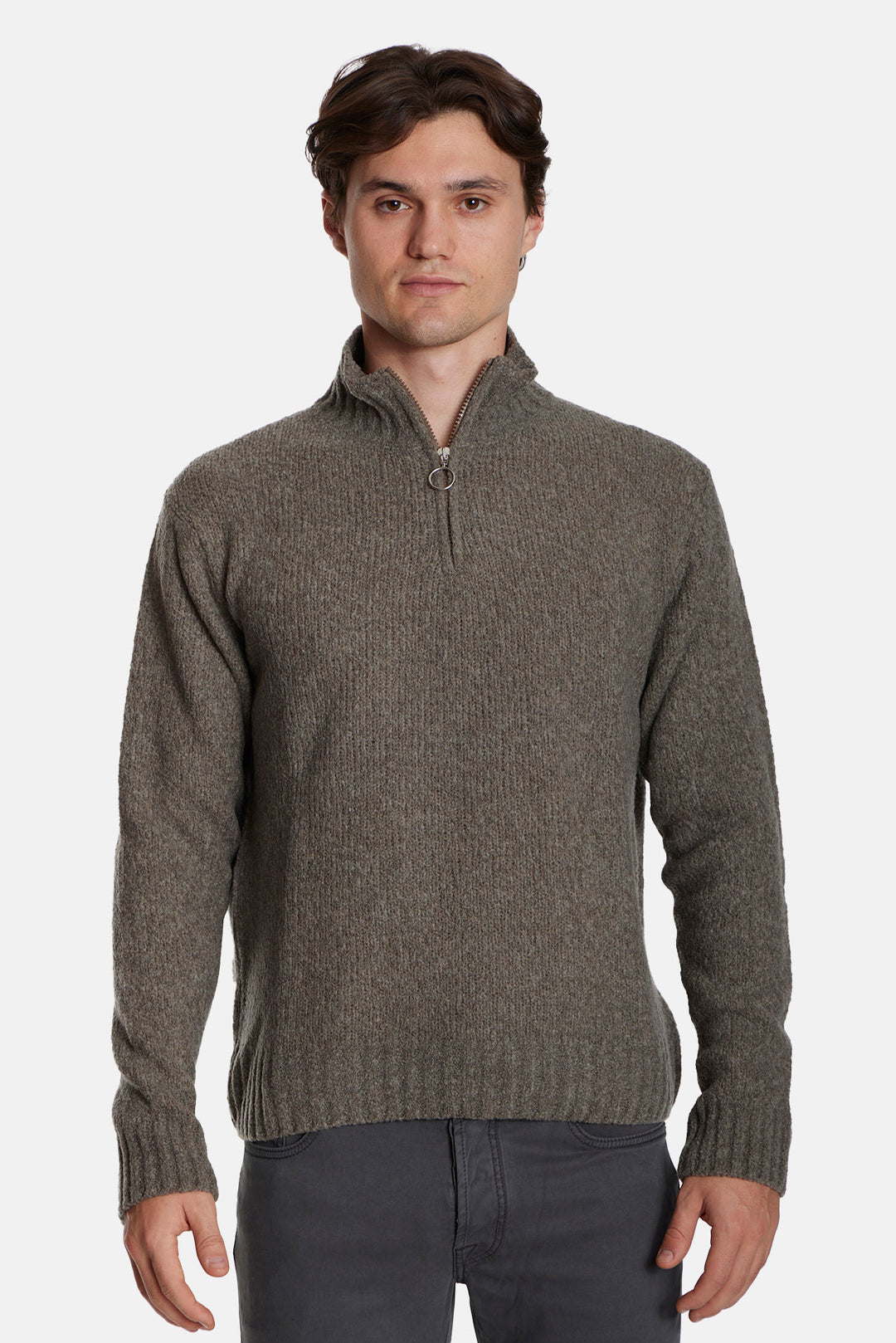 Grainy Zip Mock Taupe