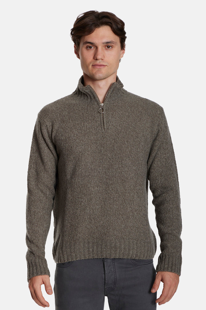 Grainy Zip Mock Taupe
