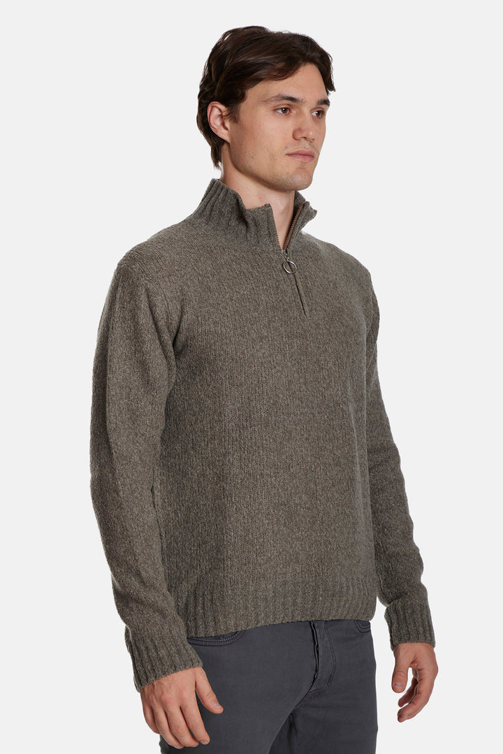 Grainy Zip Mock Taupe