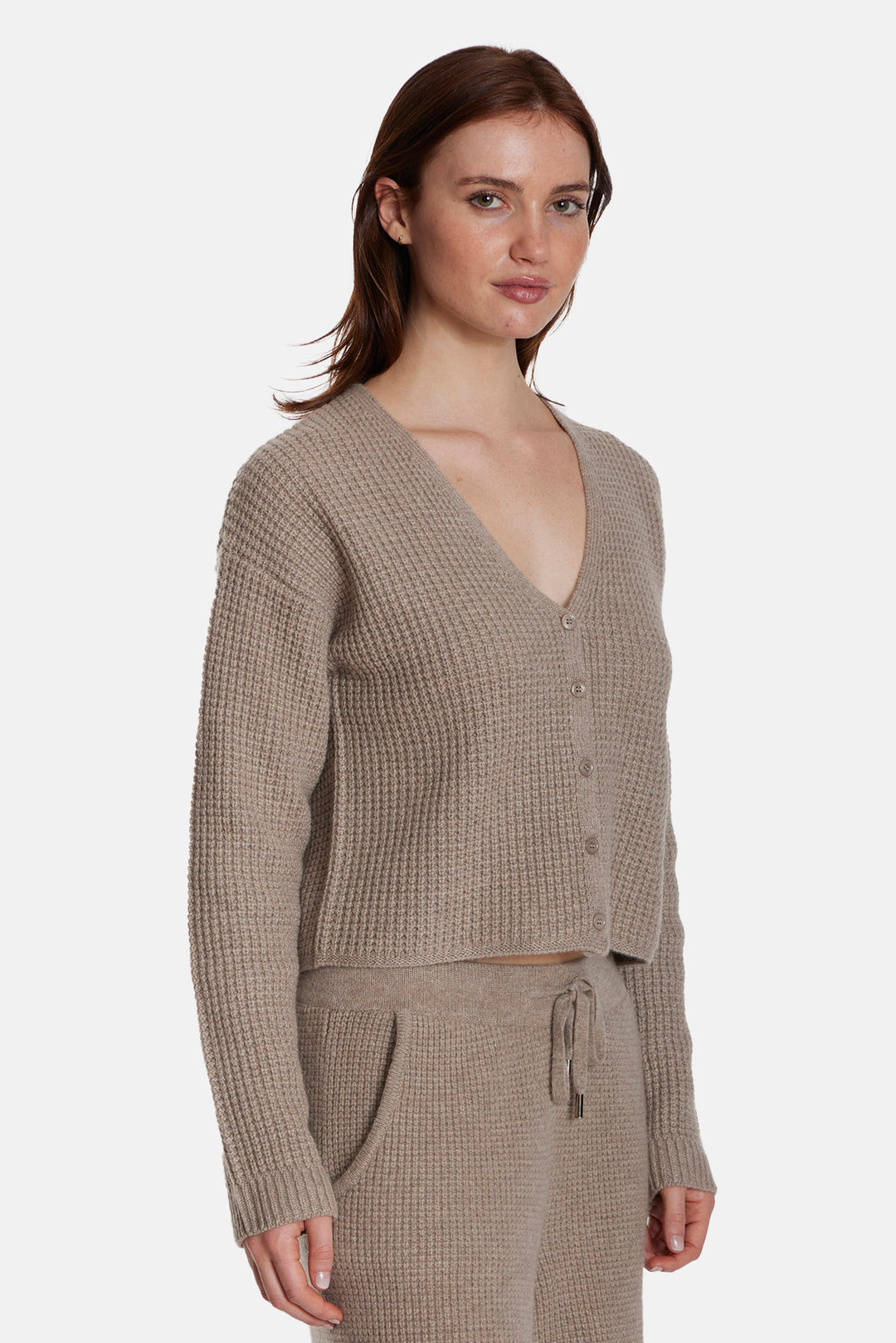 Caroline Cashmere Waffle Cardigan Beige
