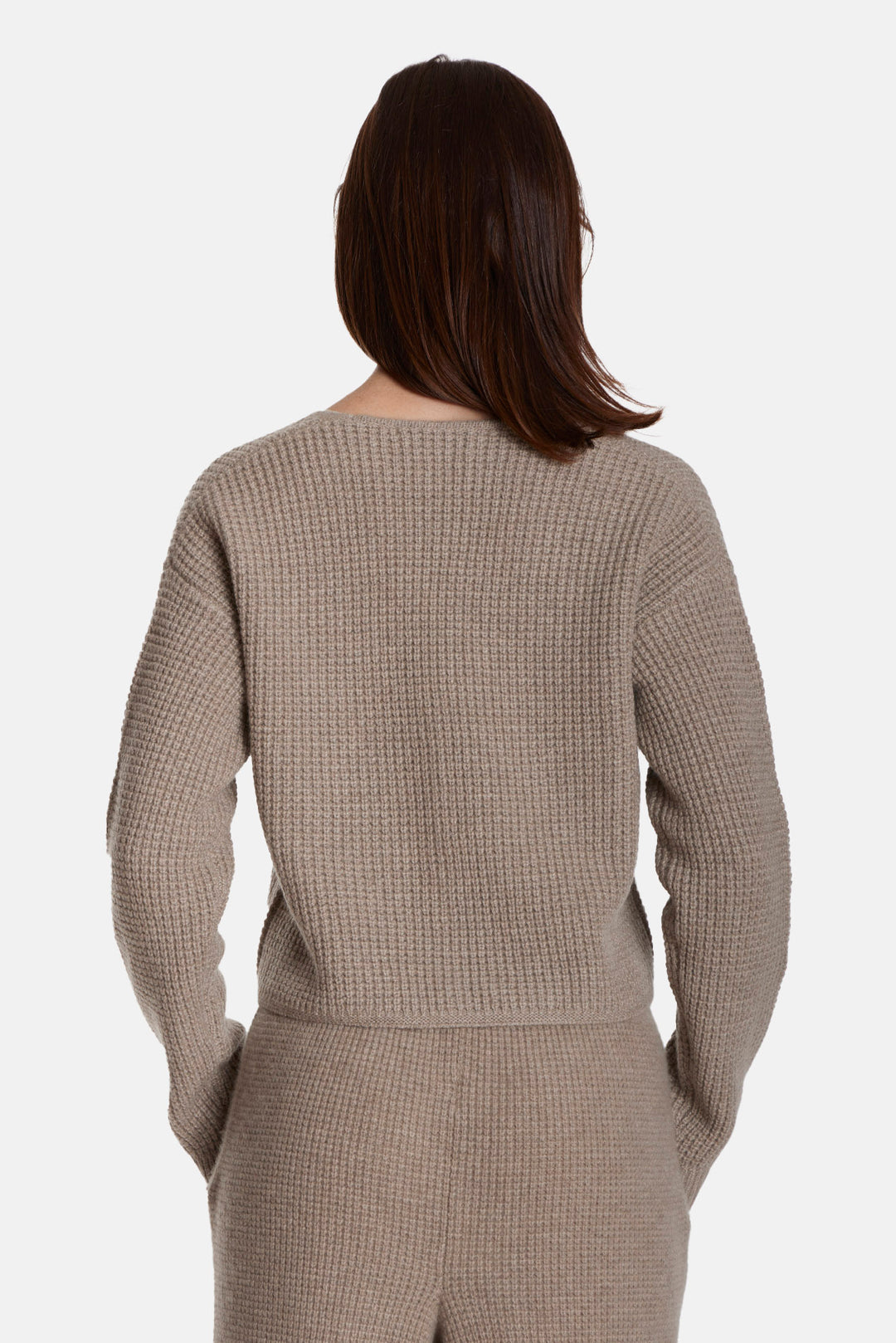 Caroline Cashmere Waffle Cardigan Beige