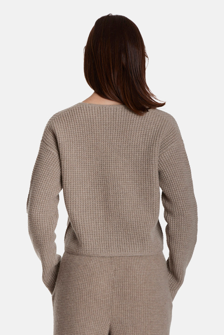 Caroline Cashmere Waffle Cardigan Beige