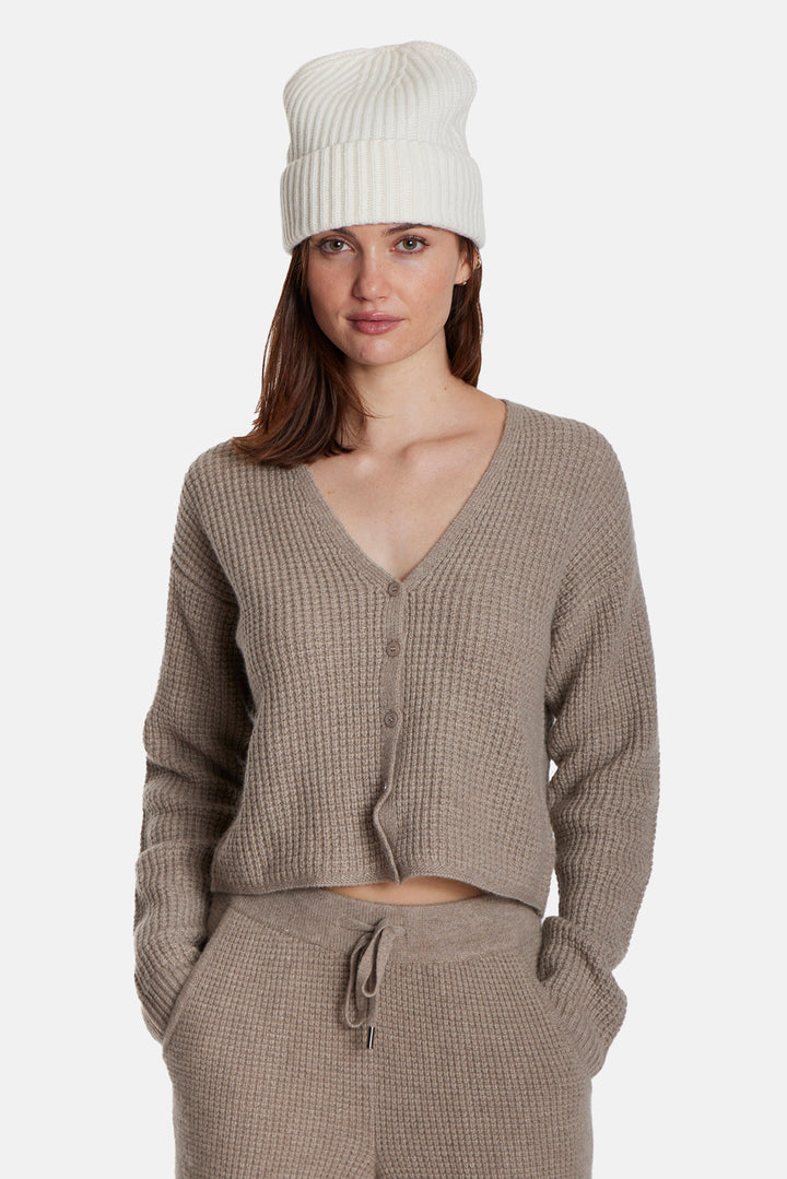 Caroline Cashmere Waffle Cardigan Beige