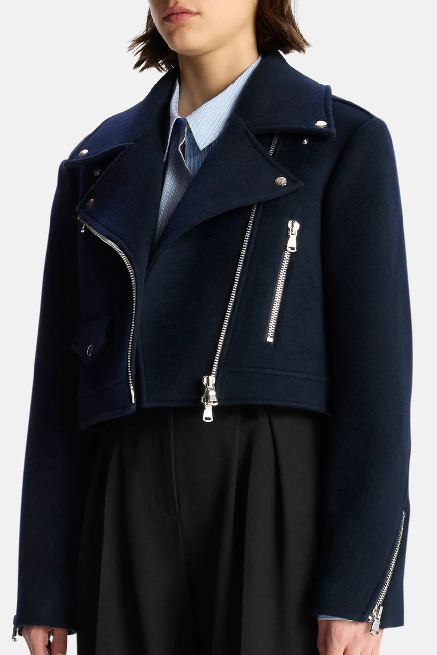 Oxford Cropped Wool Jacket Navy