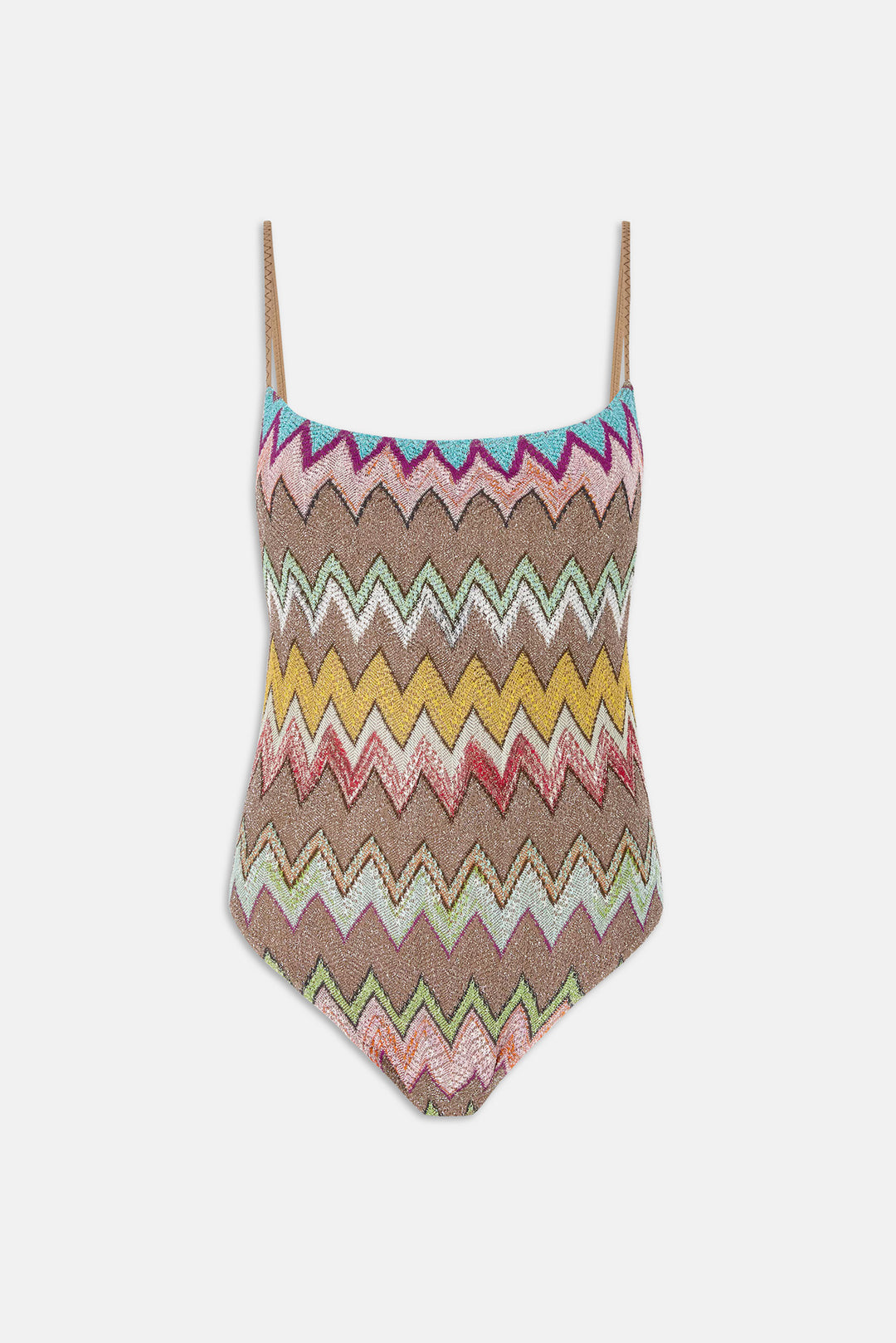 One-Piece Swimsuit Lamé Viscose w/ Macro Zigzag Pattern Black & Multicoloured