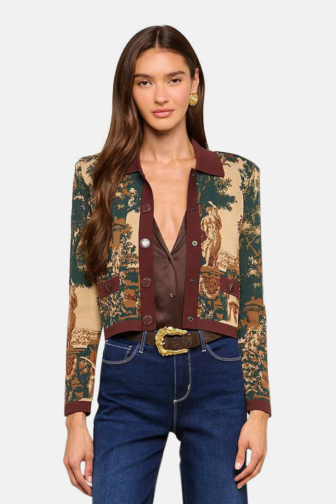 Osiris Jacquard Cardigan Multi Scenic Tapestry Print