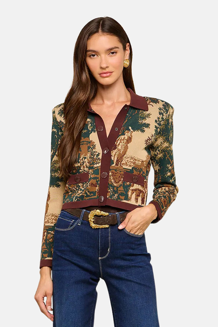 Osiris Jacquard Cardigan Multi Scenic Tapestry Print