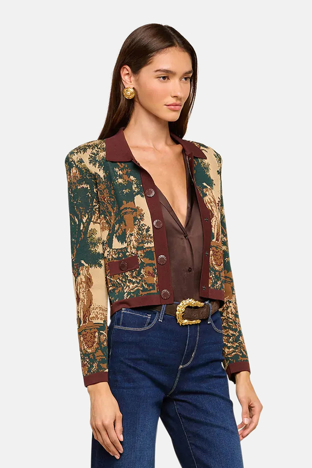 Osiris Jacquard Cardigan Multi Scenic Tapestry Print