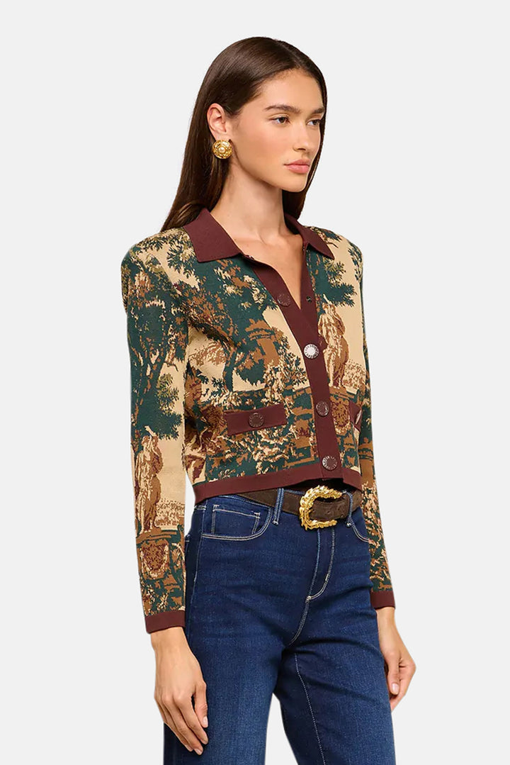 Osiris Jacquard Cardigan Multi Scenic Tapestry Print