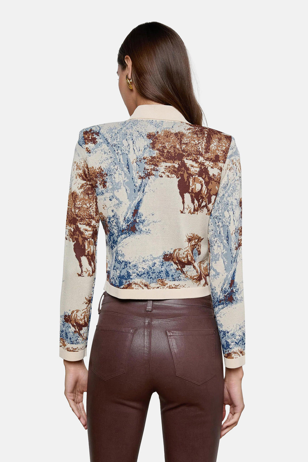 Osiris Jacquard Collared Cardi Tan Mountain Western Toile