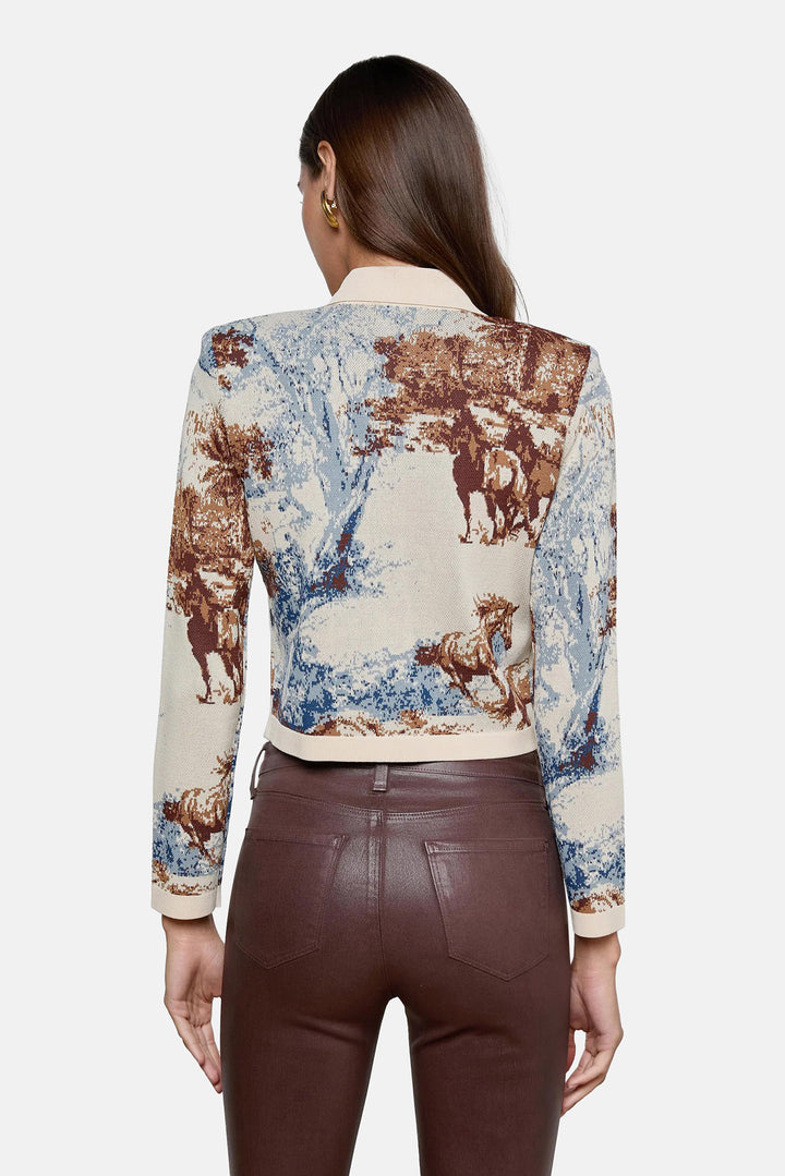 Osiris Jacquard Collared Cardi Tan Mountain Western Toile