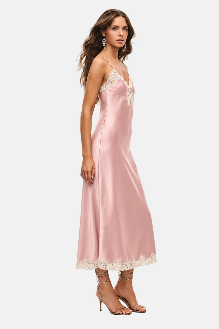 Lomira Lace Bow Maxi Dress Pink