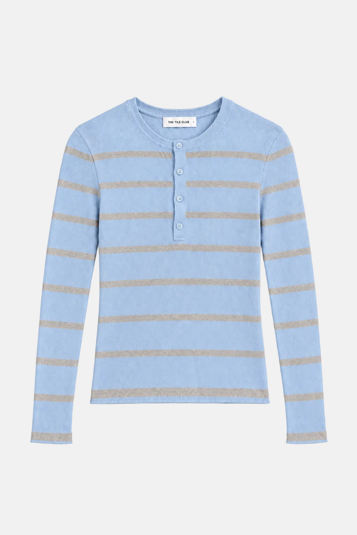 Sylvia Striped Henley Sky Blue/Grey Stripe