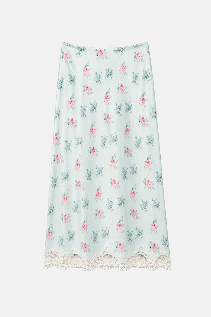 Castle Floral Satin Maxi Skirt Eucalyptus