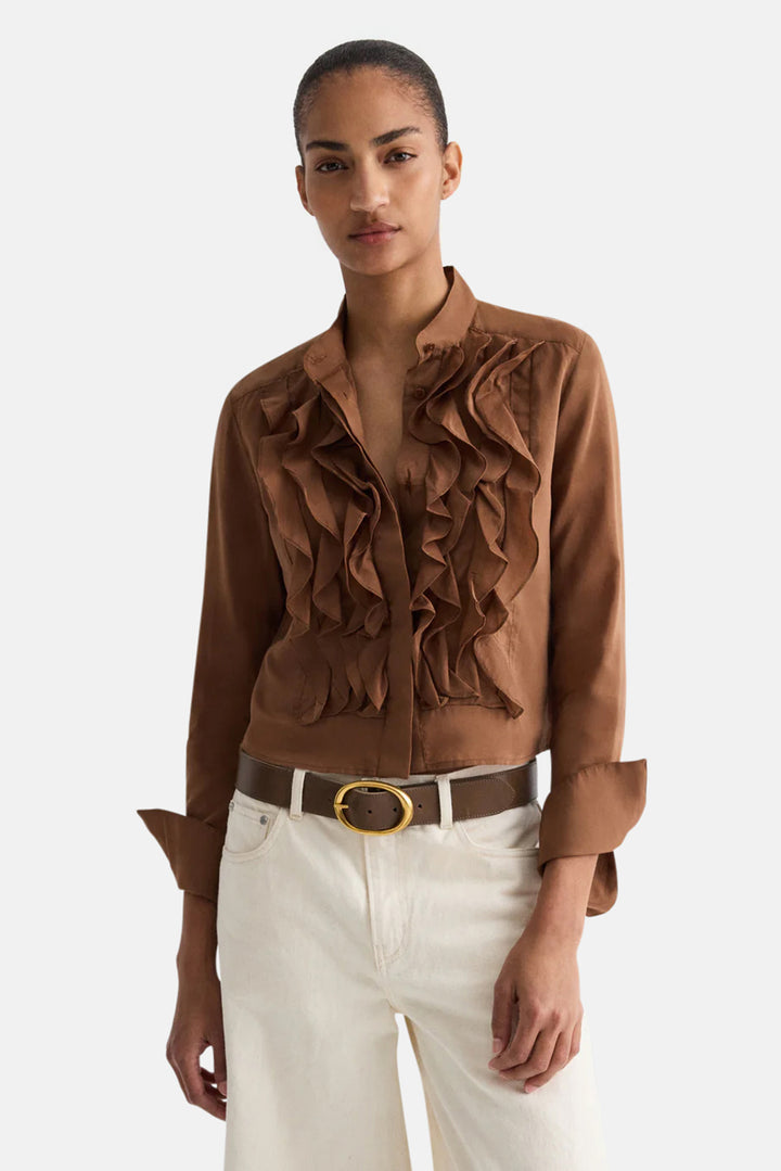 Patti Ruffled Shirt In Silk Cotton Emperador