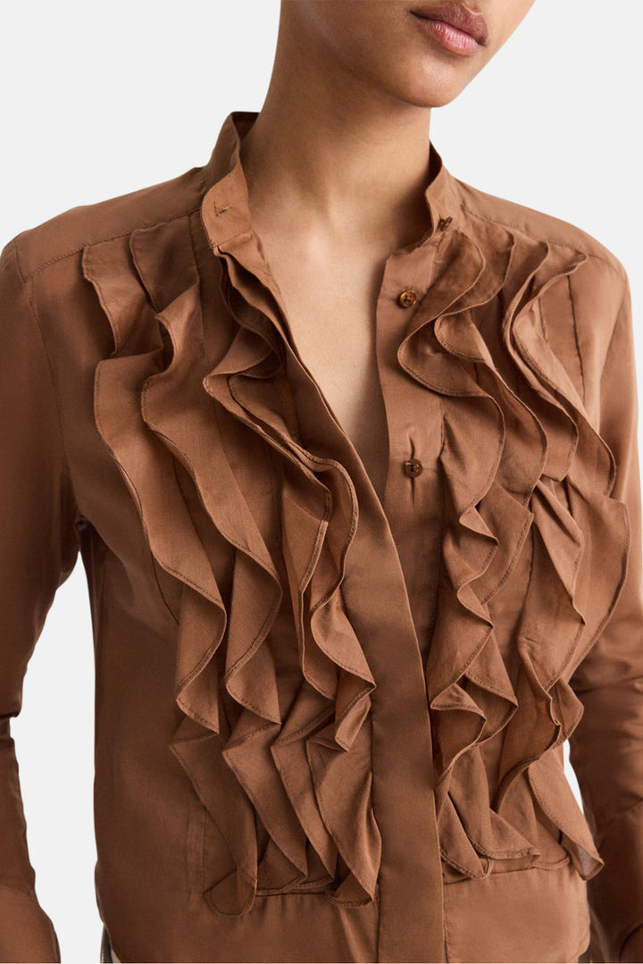 Patti Ruffled Shirt In Silk Cotton Emperador