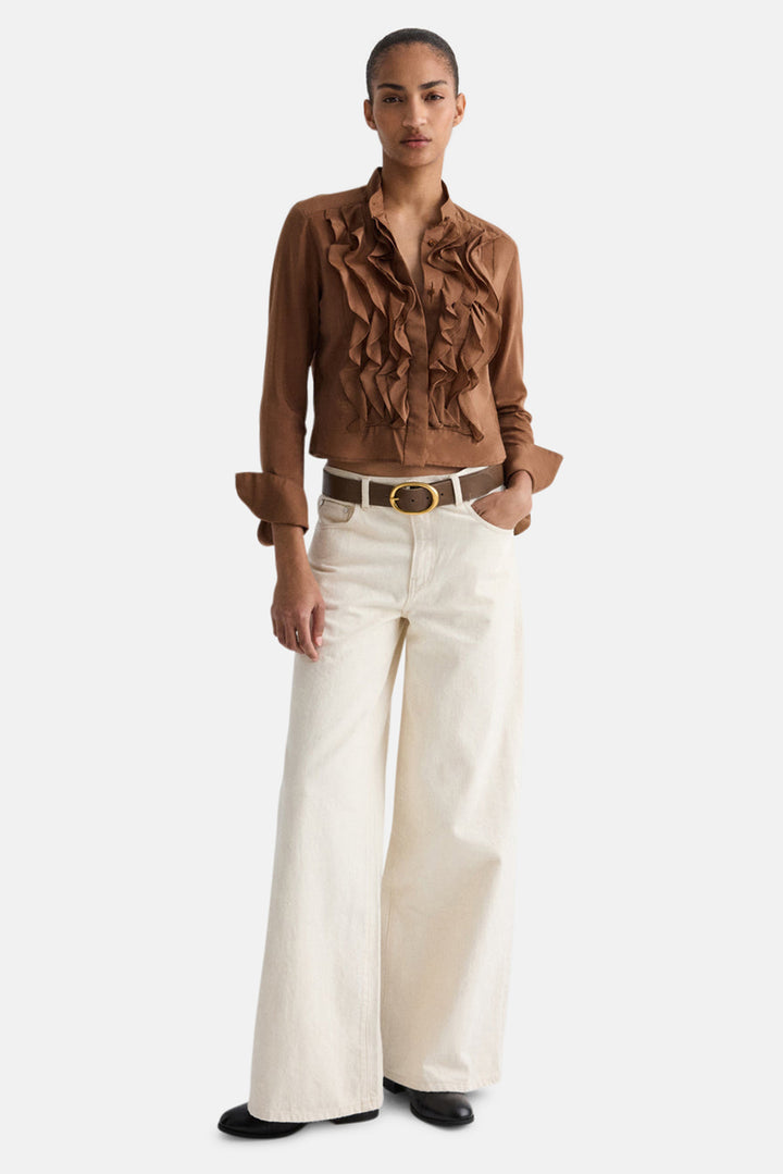Patti Ruffled Shirt In Silk Cotton Emperador