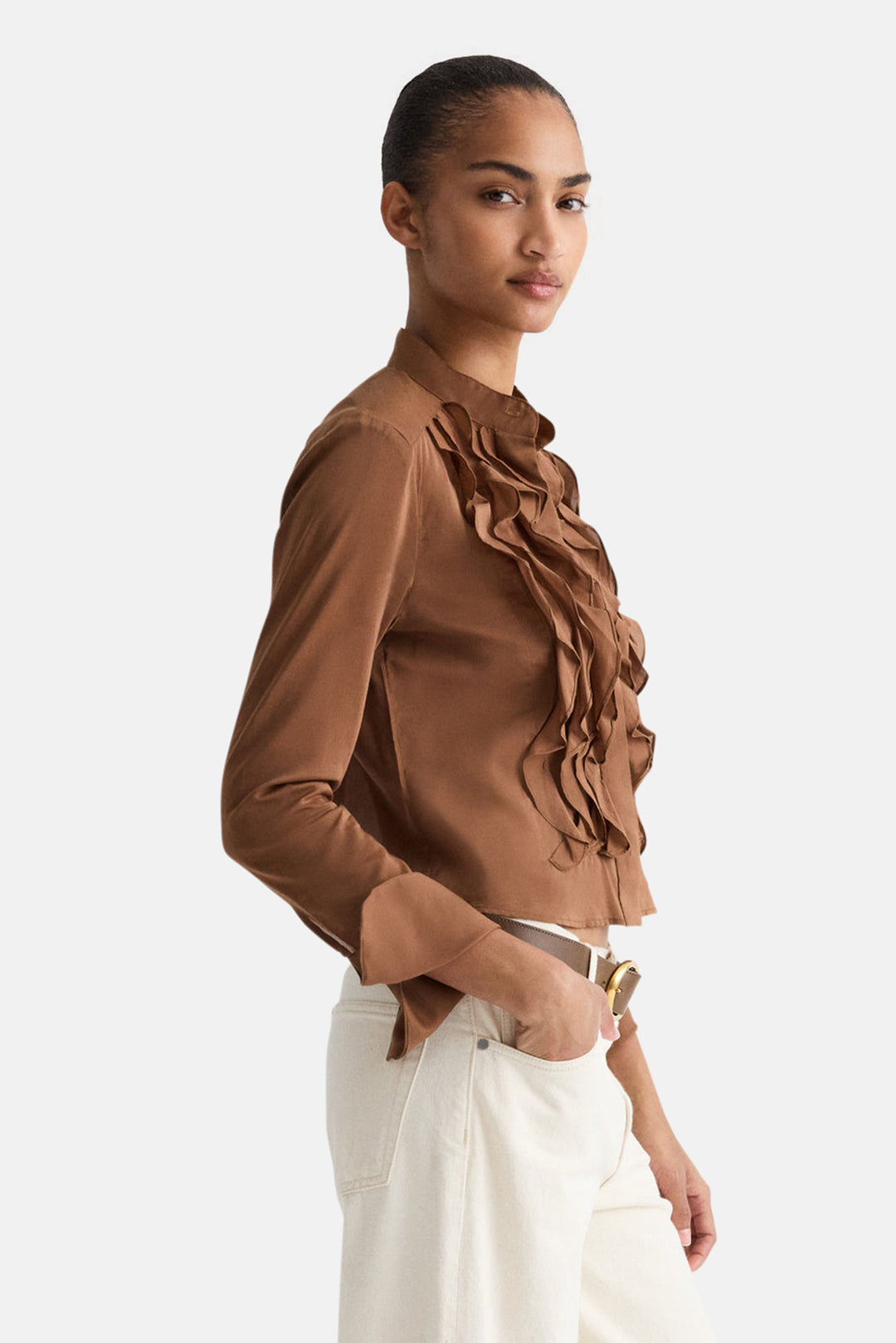 Patti Ruffled Shirt In Silk Cotton Emperador