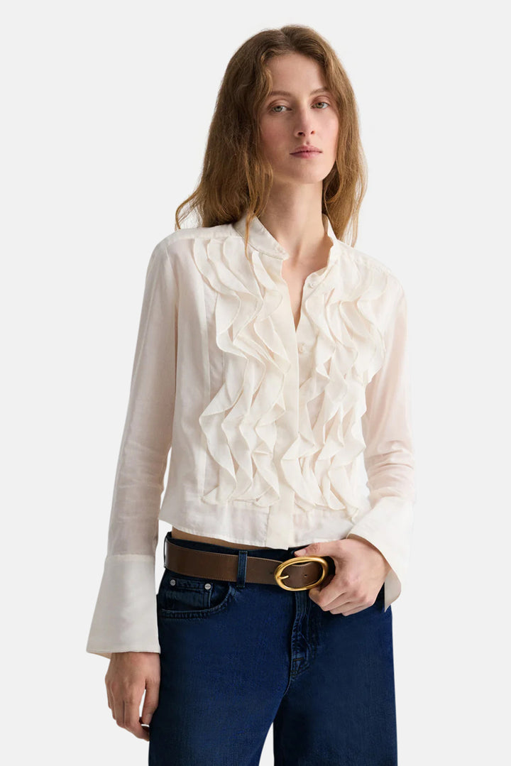 Patti Ruffled Shirt In Silk Cotton White