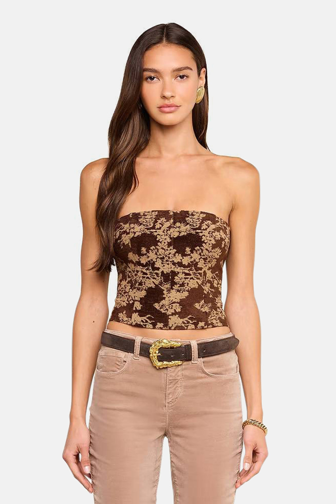 Paulette Corset Top Brown Floral Tapestry