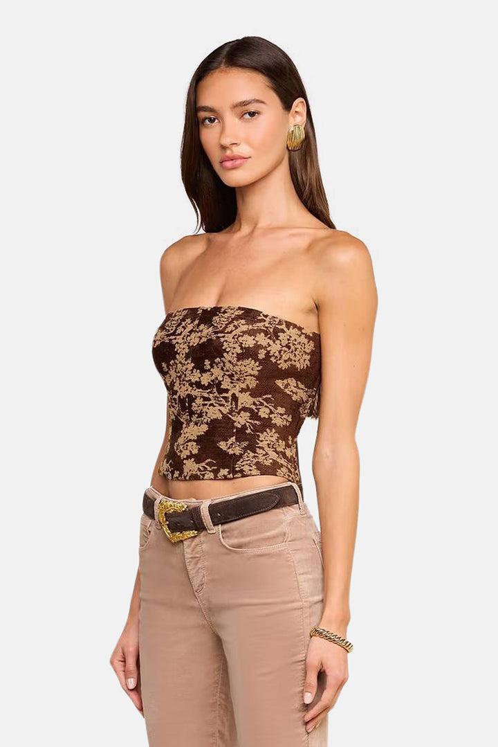 Paulette Corset Top Brown Floral Tapestry