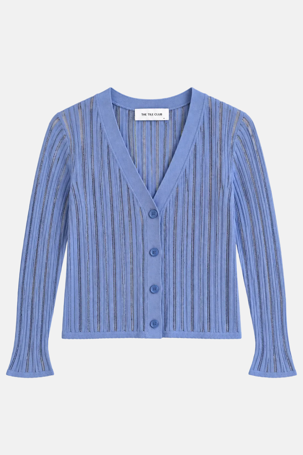 Monica Drop Needle Pointelle Cardigan Blue