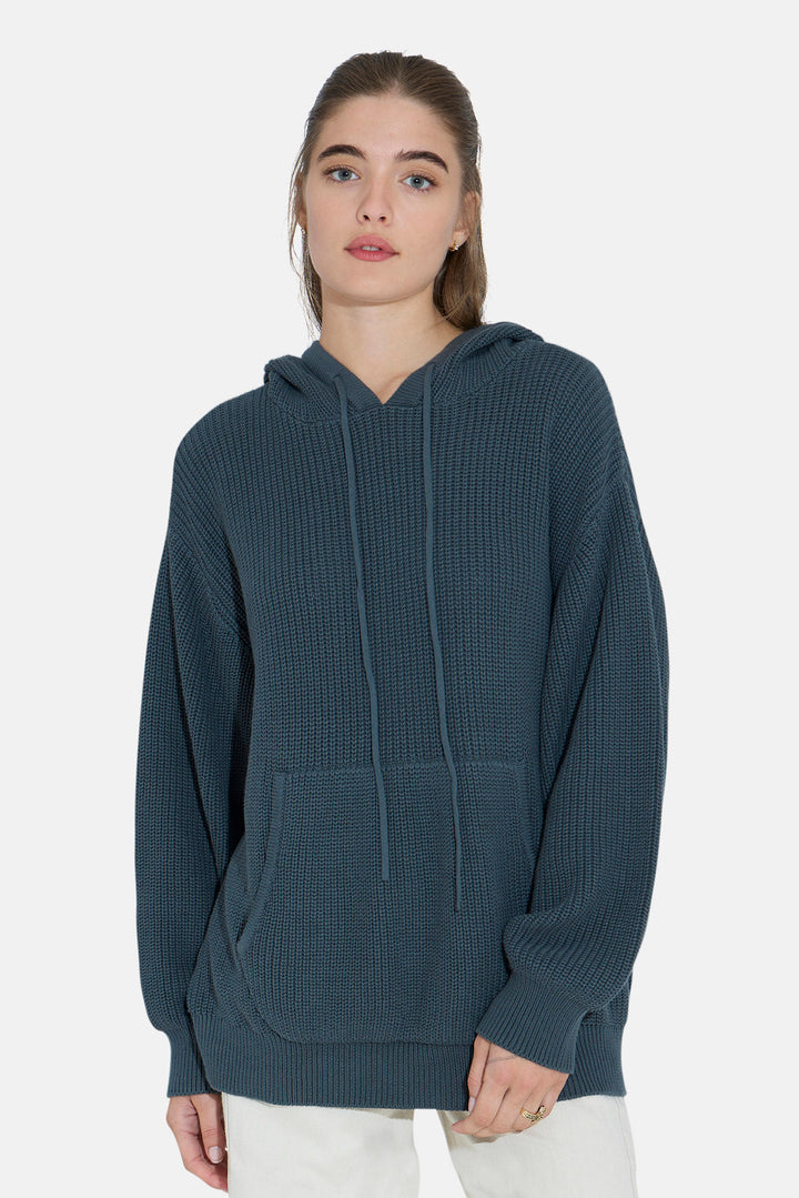 Perry Ribbed Hoodie Dark Jade