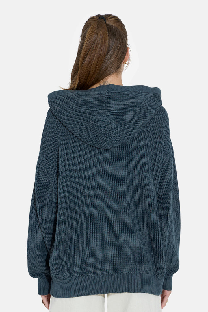Perry Ribbed Hoodie Dark Jade