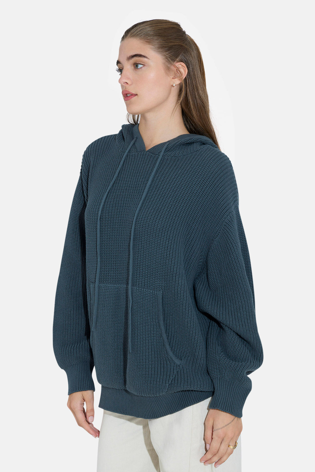 Perry Ribbed Hoodie Dark Jade