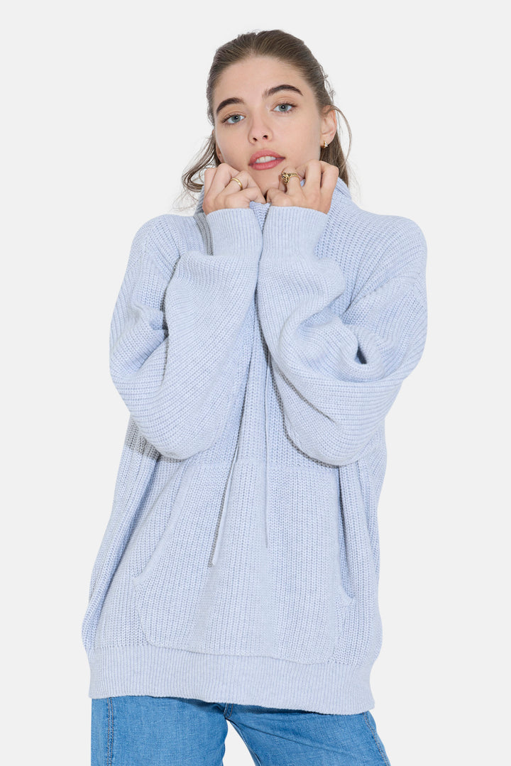 Perry Ribbed Hoodie Heather Silver