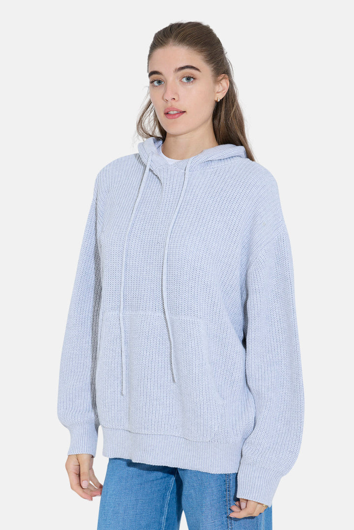 Perry Ribbed Hoodie Heather Silver