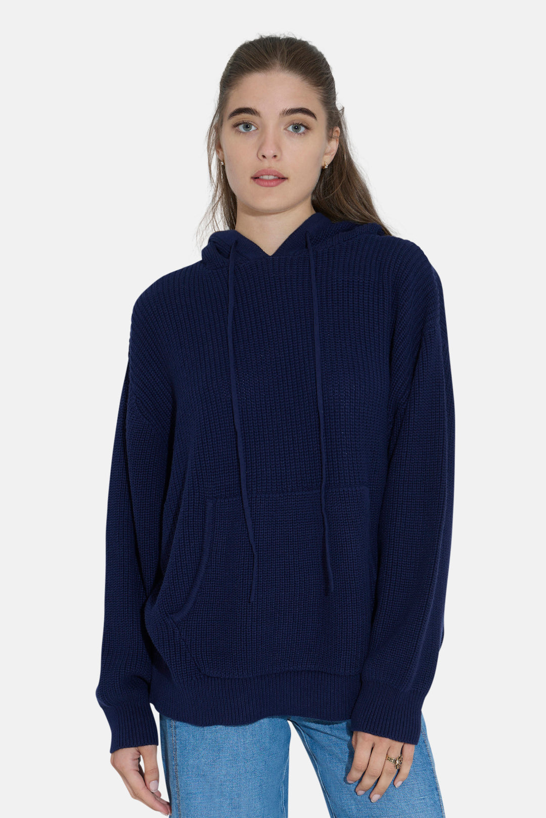 Perry Ribbed Hoodie Navy