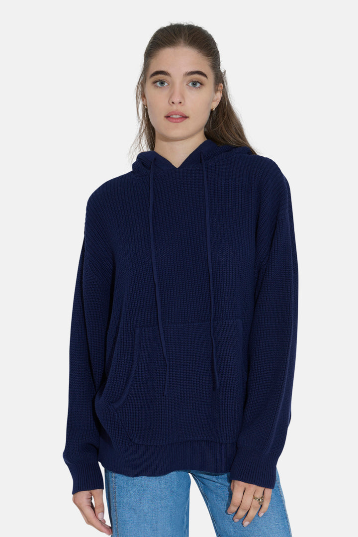 Perry Ribbed Hoodie Navy