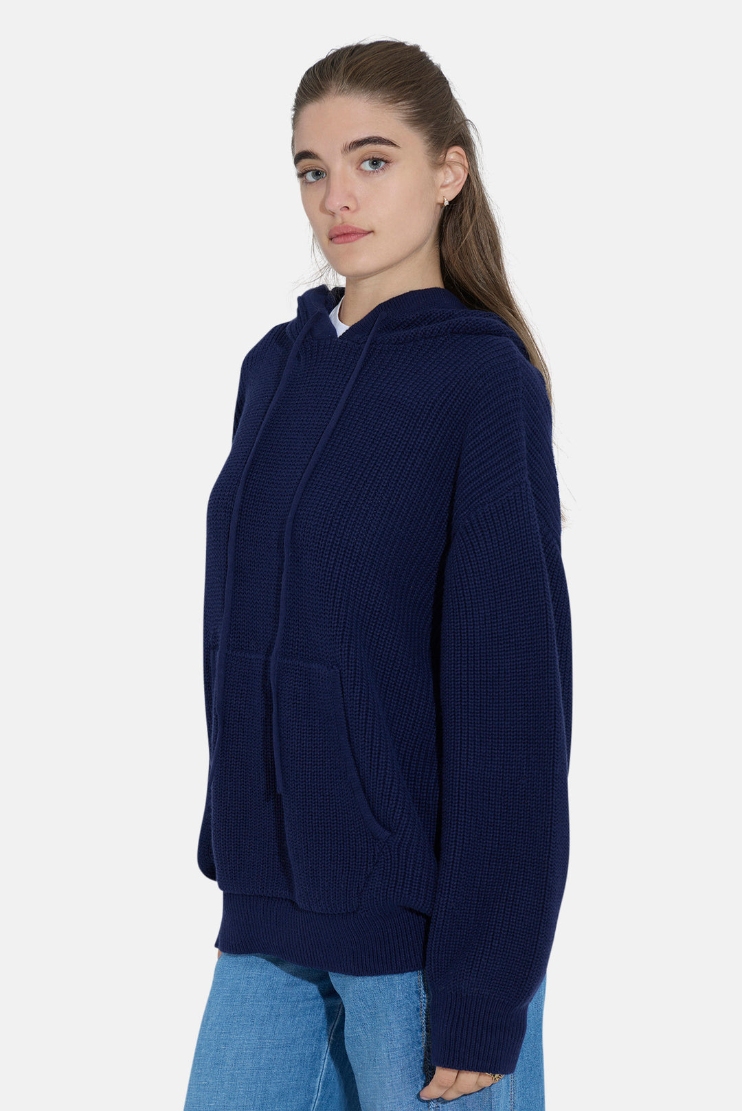 Perry Ribbed Hoodie Navy