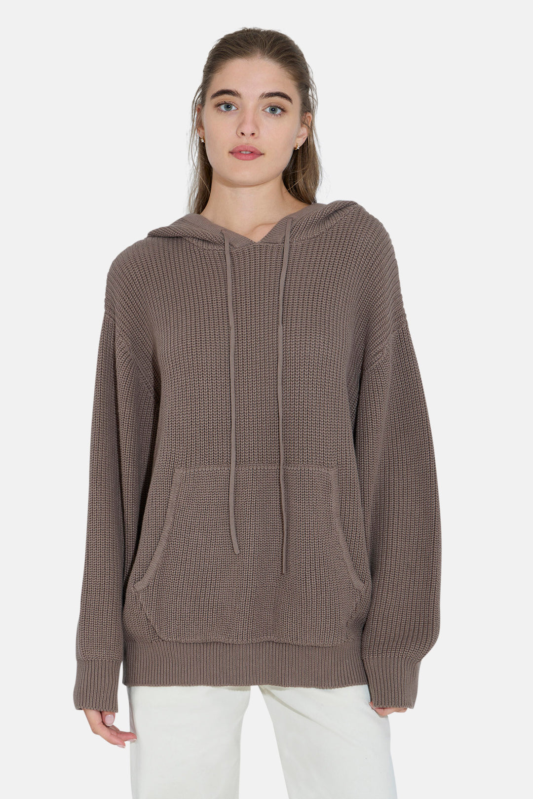 Perry Ribbed Hoodie Taupe