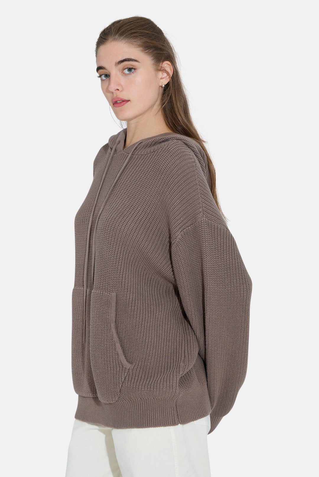 Perry Ribbed Hoodie Taupe