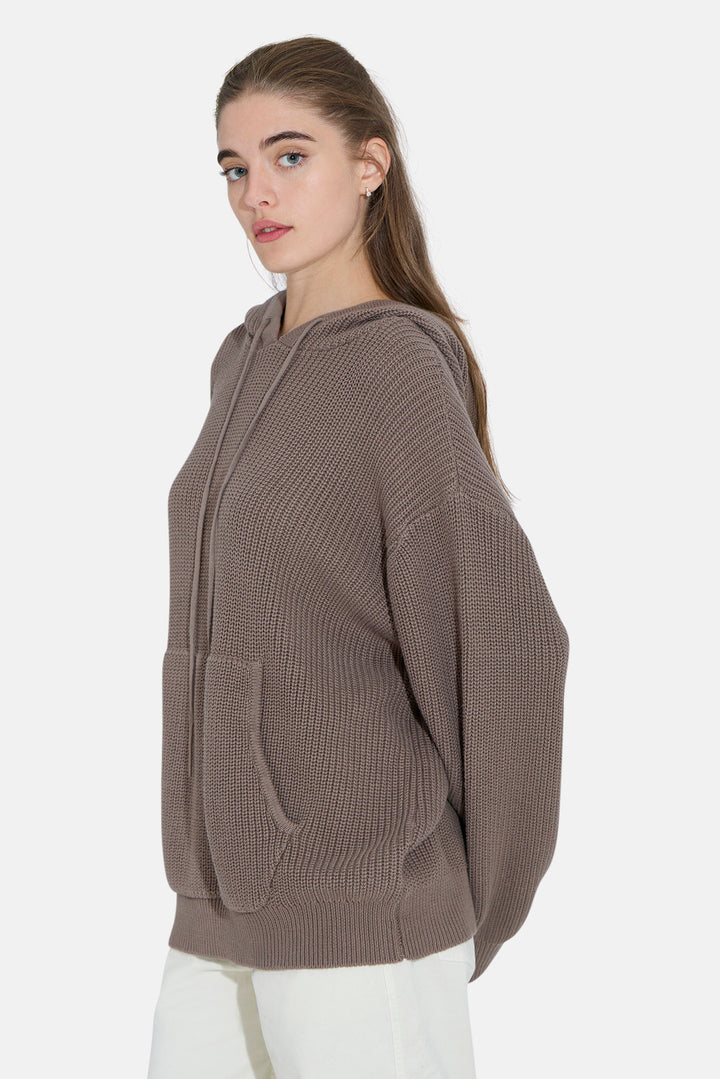 Perry Ribbed Hoodie Taupe