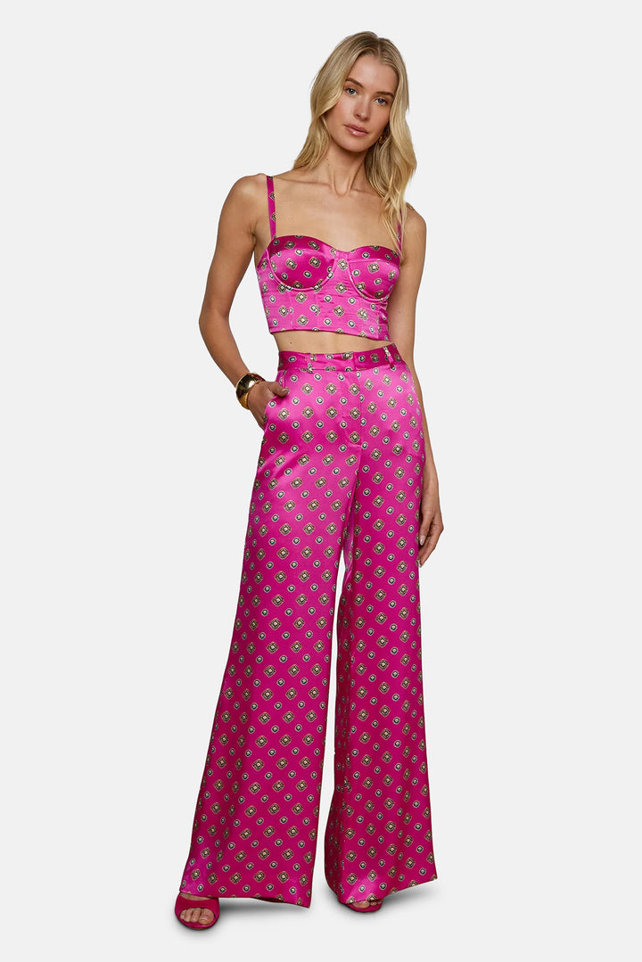 Pilar Silk Wide-Leg Pant Fuchsia/Turquoise Southwestern Geo