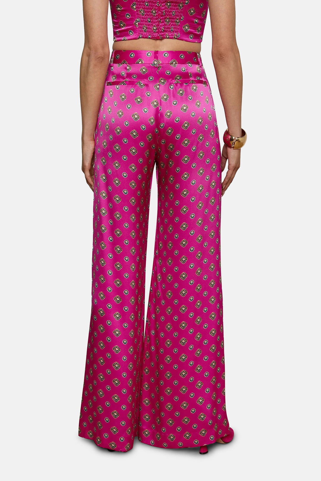 Pilar Silk Wide-Leg Pant Fuchsia/Turquoise Southwestern Geo
