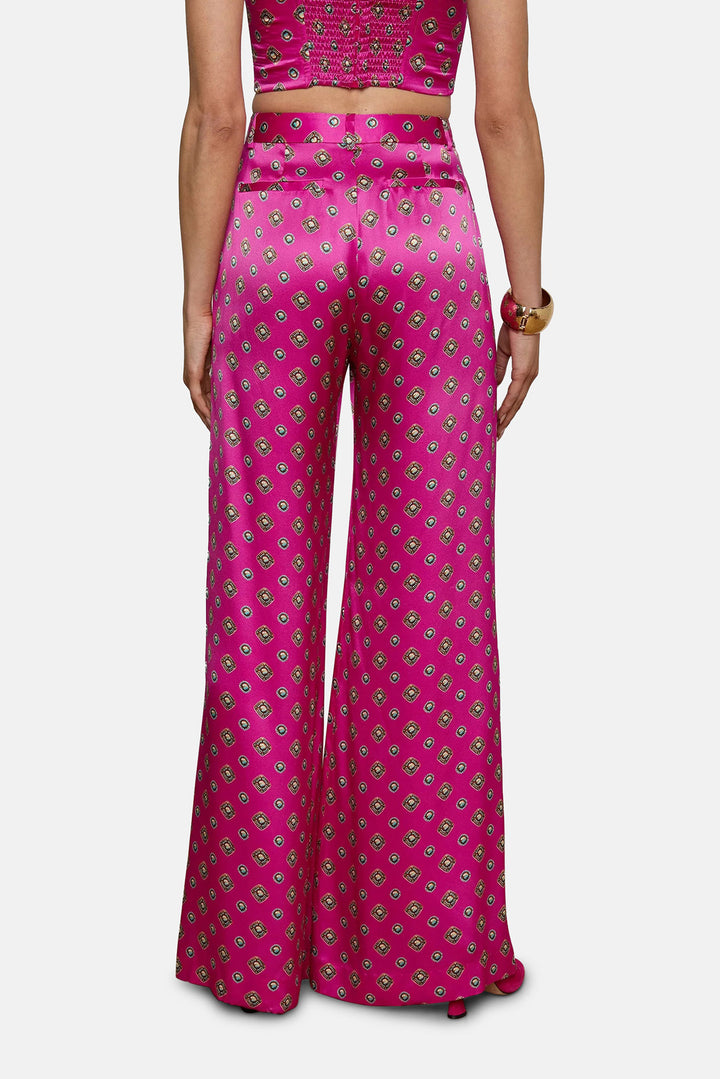 Pilar Silk Wide-Leg Pant Fuchsia/Turquoise Southwestern Geo