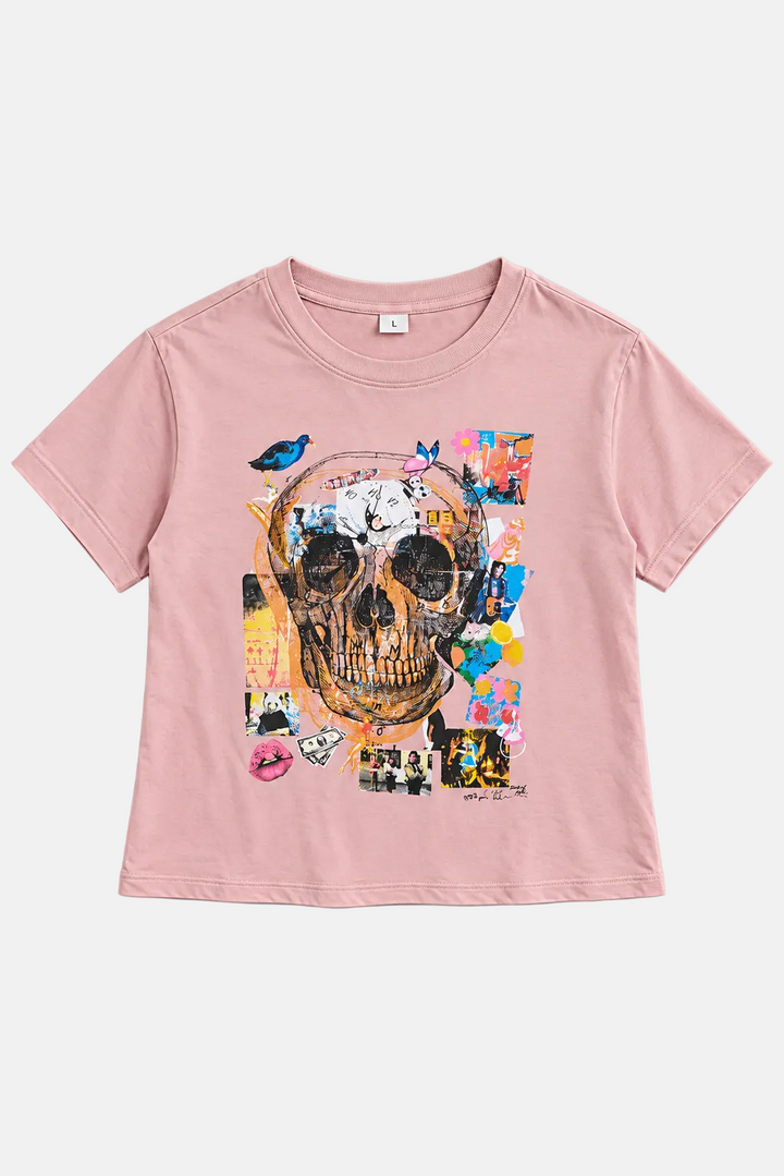 Women's Peter Tunney 'Miss You' Skull Tee Mauve