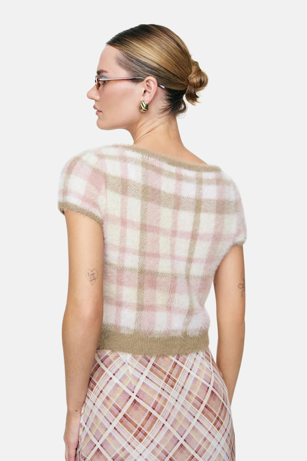 Poet Plaid Knit Top Purple