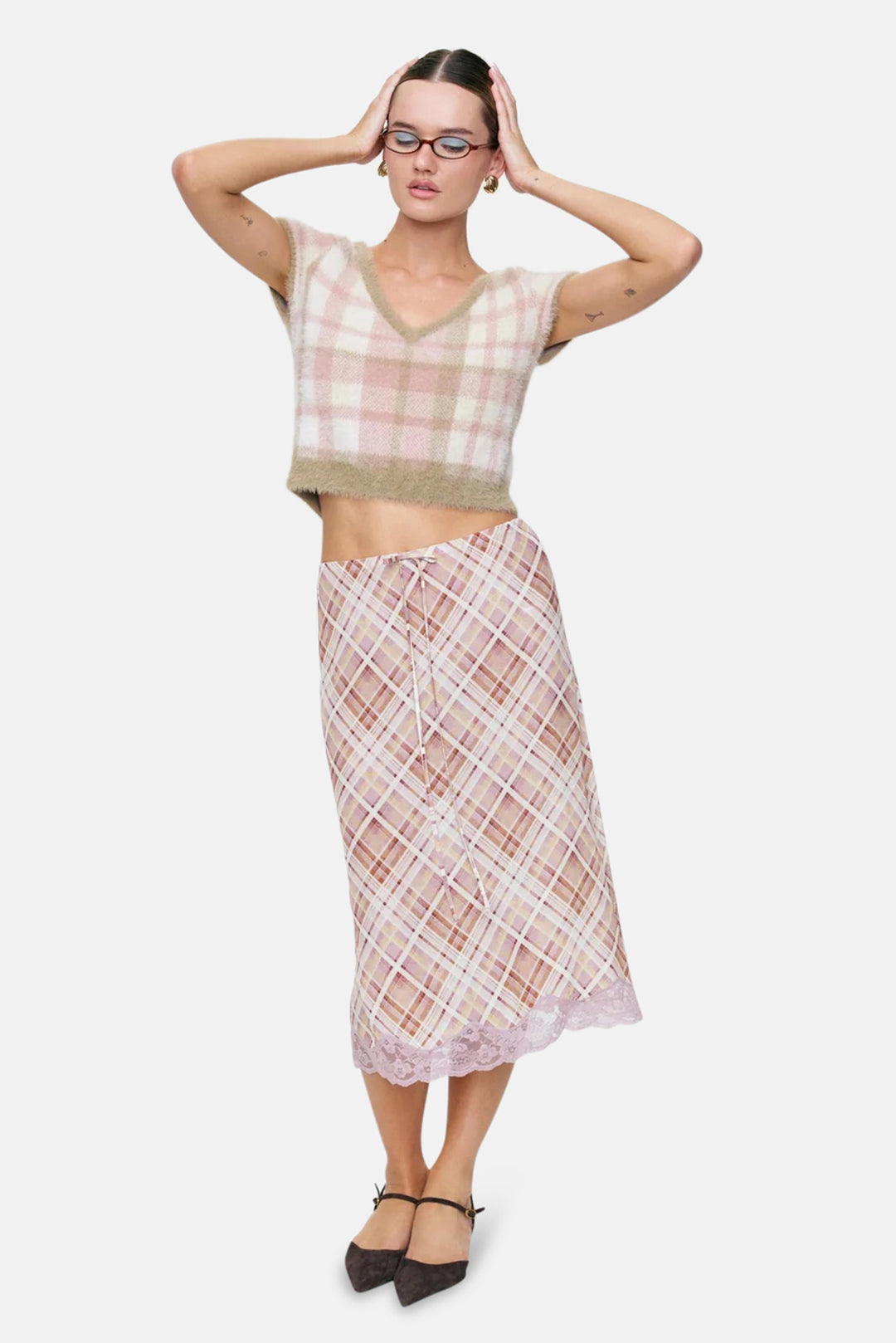 Poet Plaid Knit Top Purple