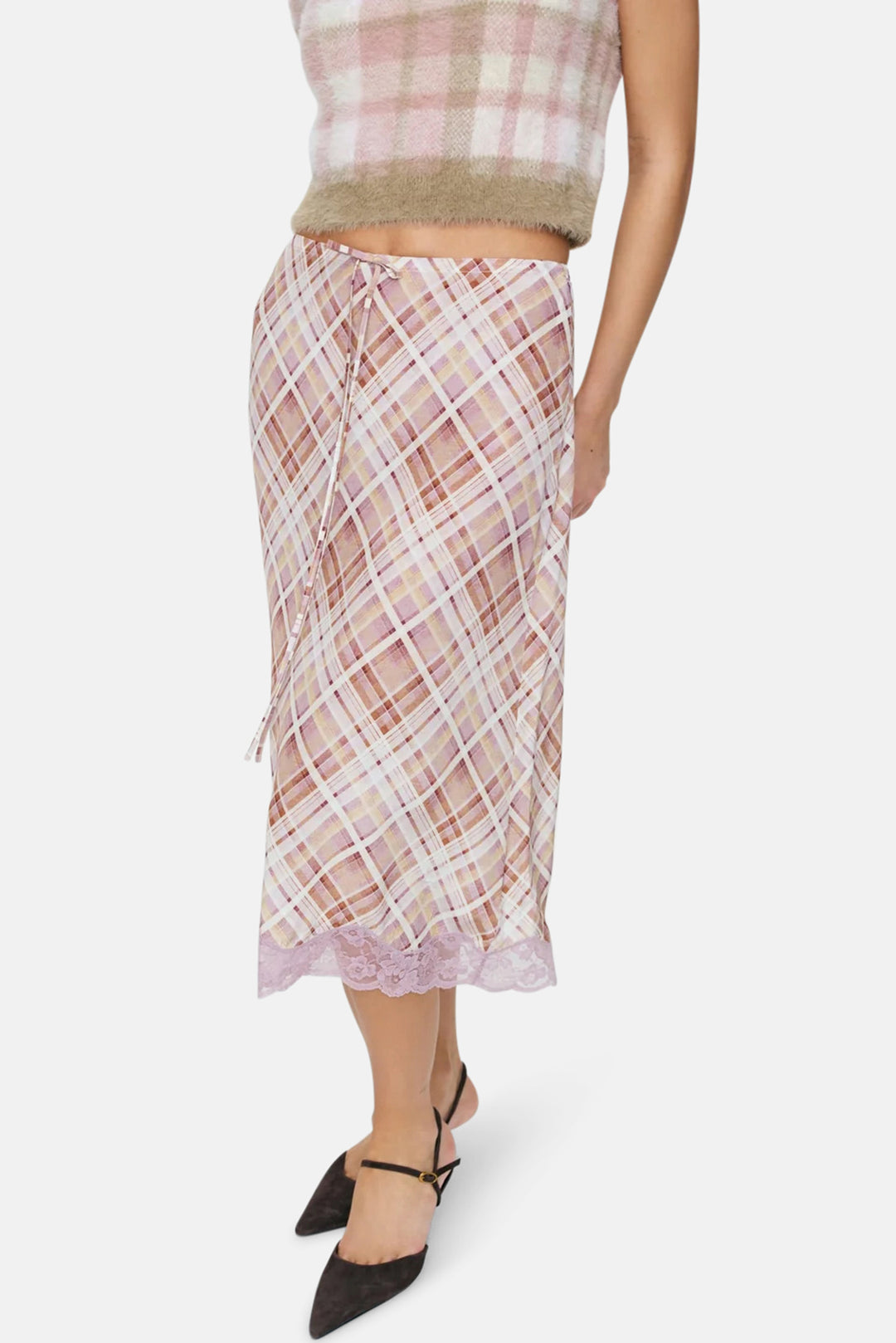 Poet Plaid Midi Skirt Purple