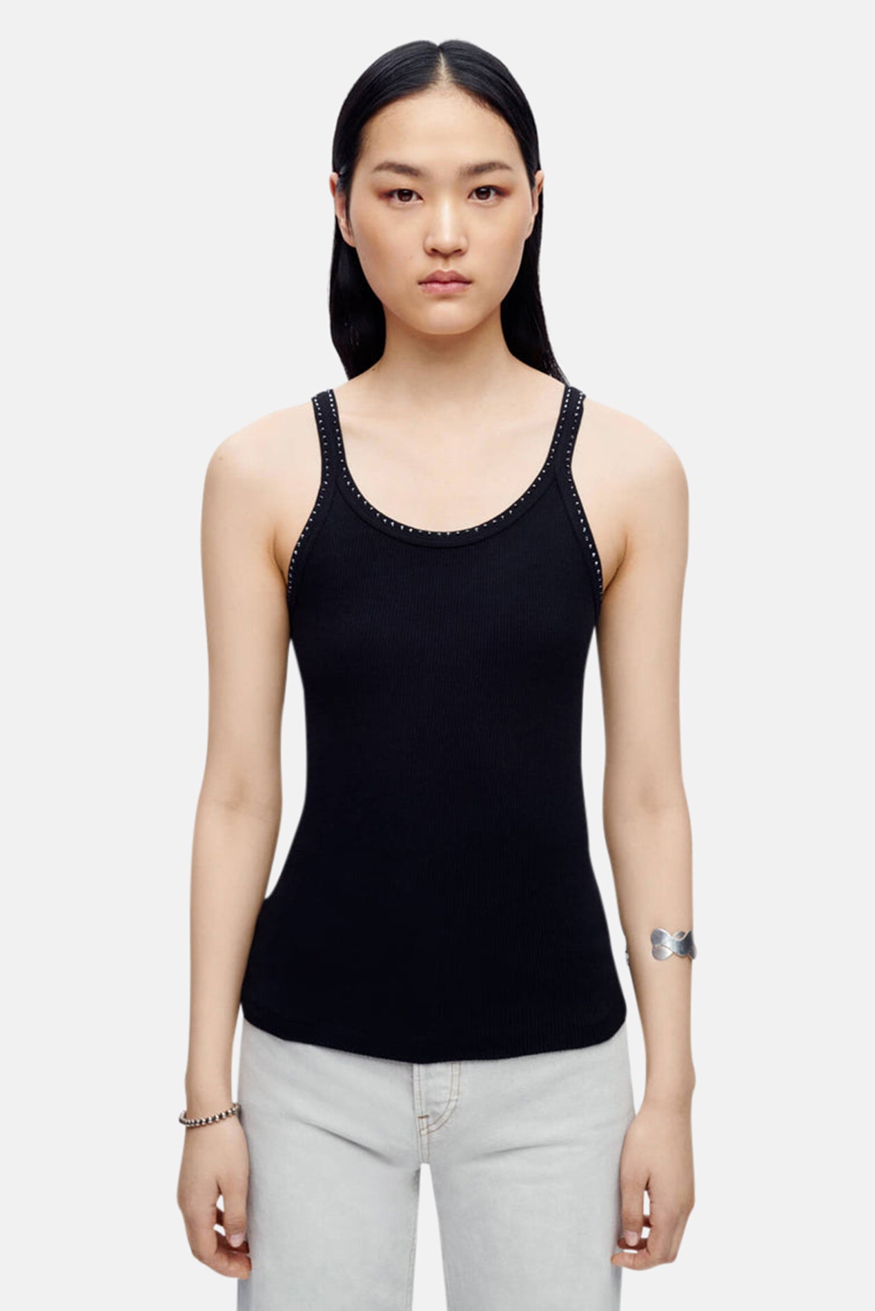 Ribbed Tank Black with Rhinestones – blueandcream