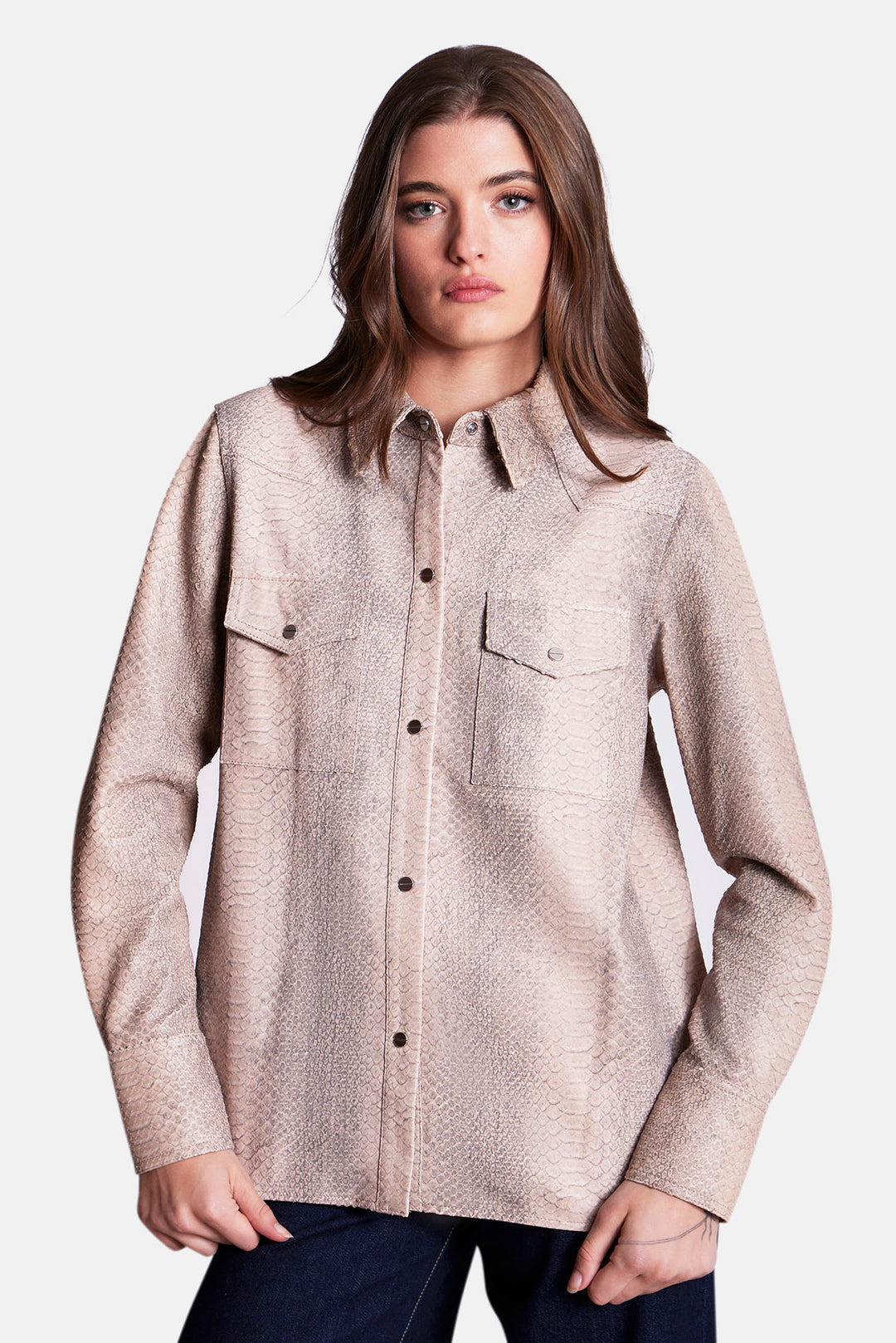 Ranchers Daughter Shirt in Taupe Multi Python